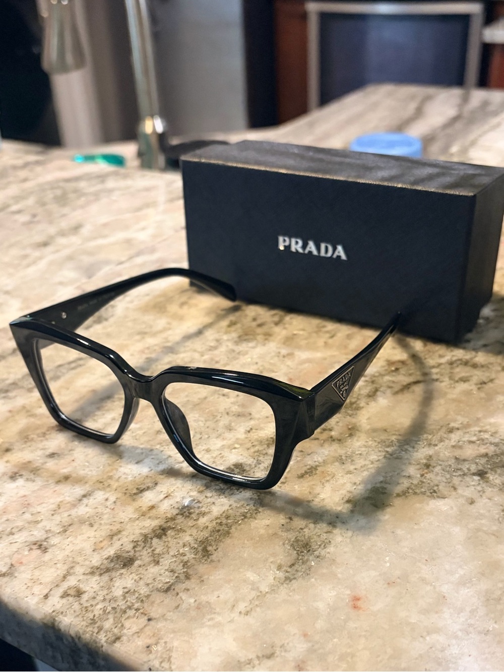 Prada Black Oversized Square Acetate Glasses
